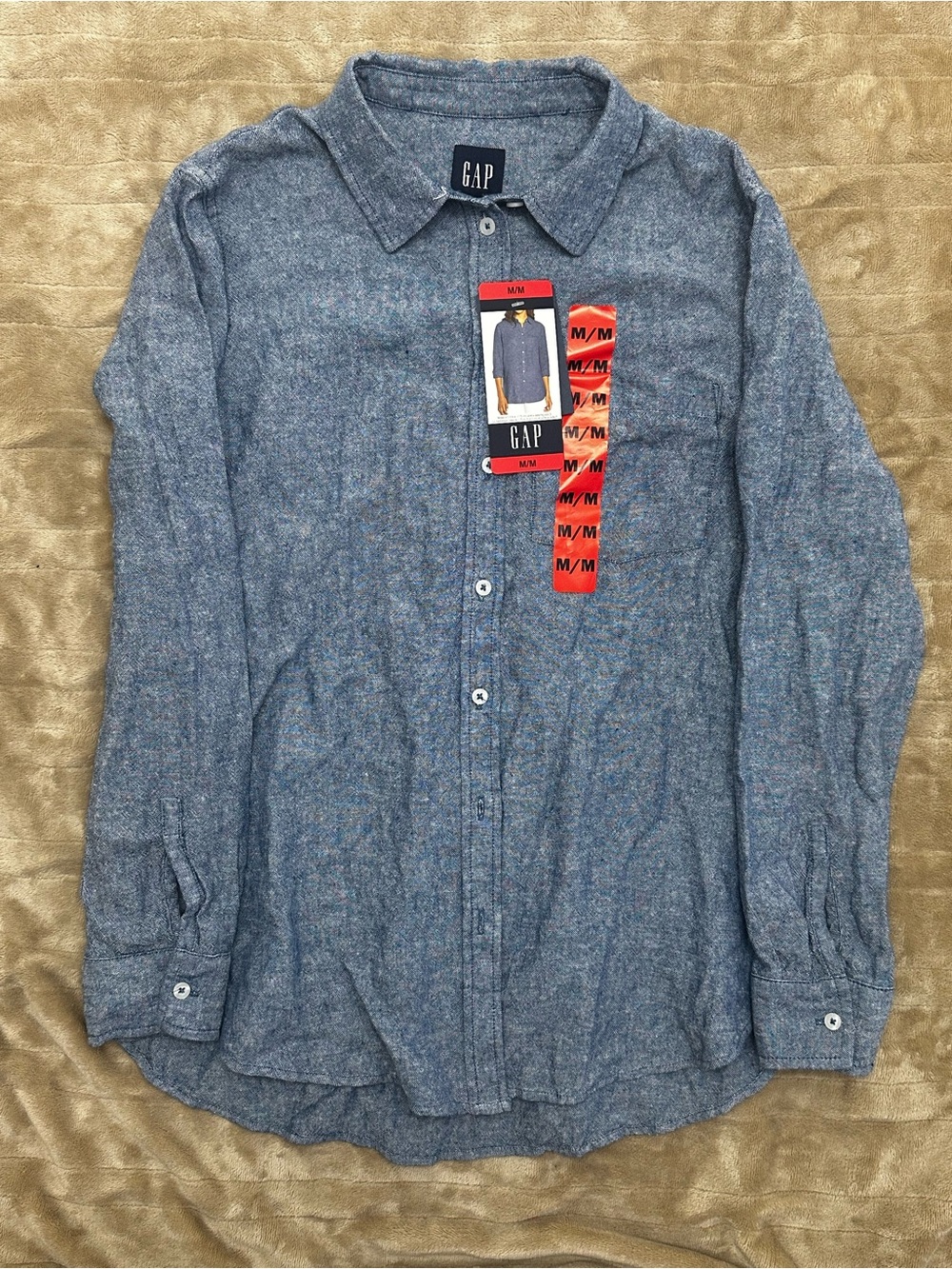 GAP woman Blue Long-Sleeve Button-Up Shirt